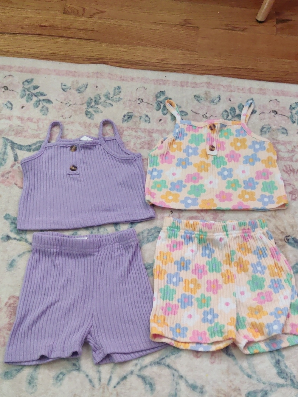 SHEIN Lilac Ribbed Tank & Floral Pastel Matching Set - Purple + Multicolor